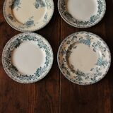Set of 4 mismatched blue flat plates