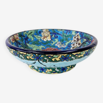 Old bowl on pedestal with raised edges art deco ceramic Longwy