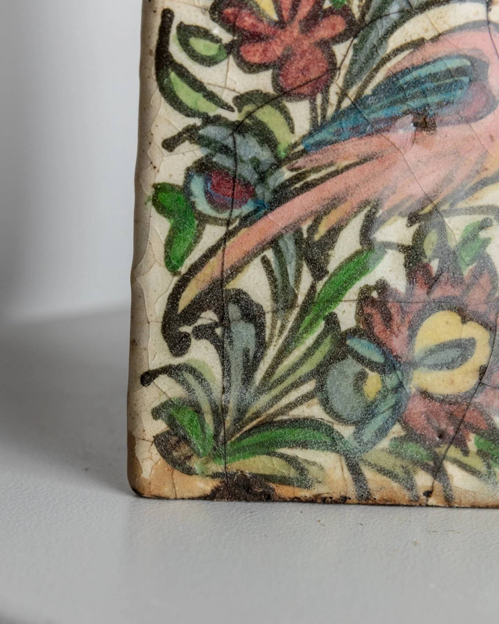 Multicolored Terracotta Bottle from Qajar Dynasty Iran, 19th Century – Hand-Painted, Unique Decorative Piece