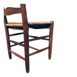 Rustic Handcrafted Oak and Rush High Back Dining Chairs, Belgium, 1940s, Set of 4