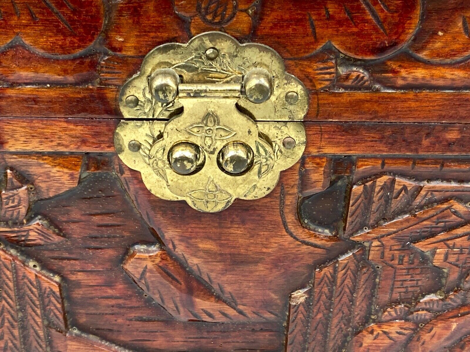 Wooden box carved china pagoda decoration