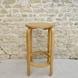 High stool in light wood, 60s