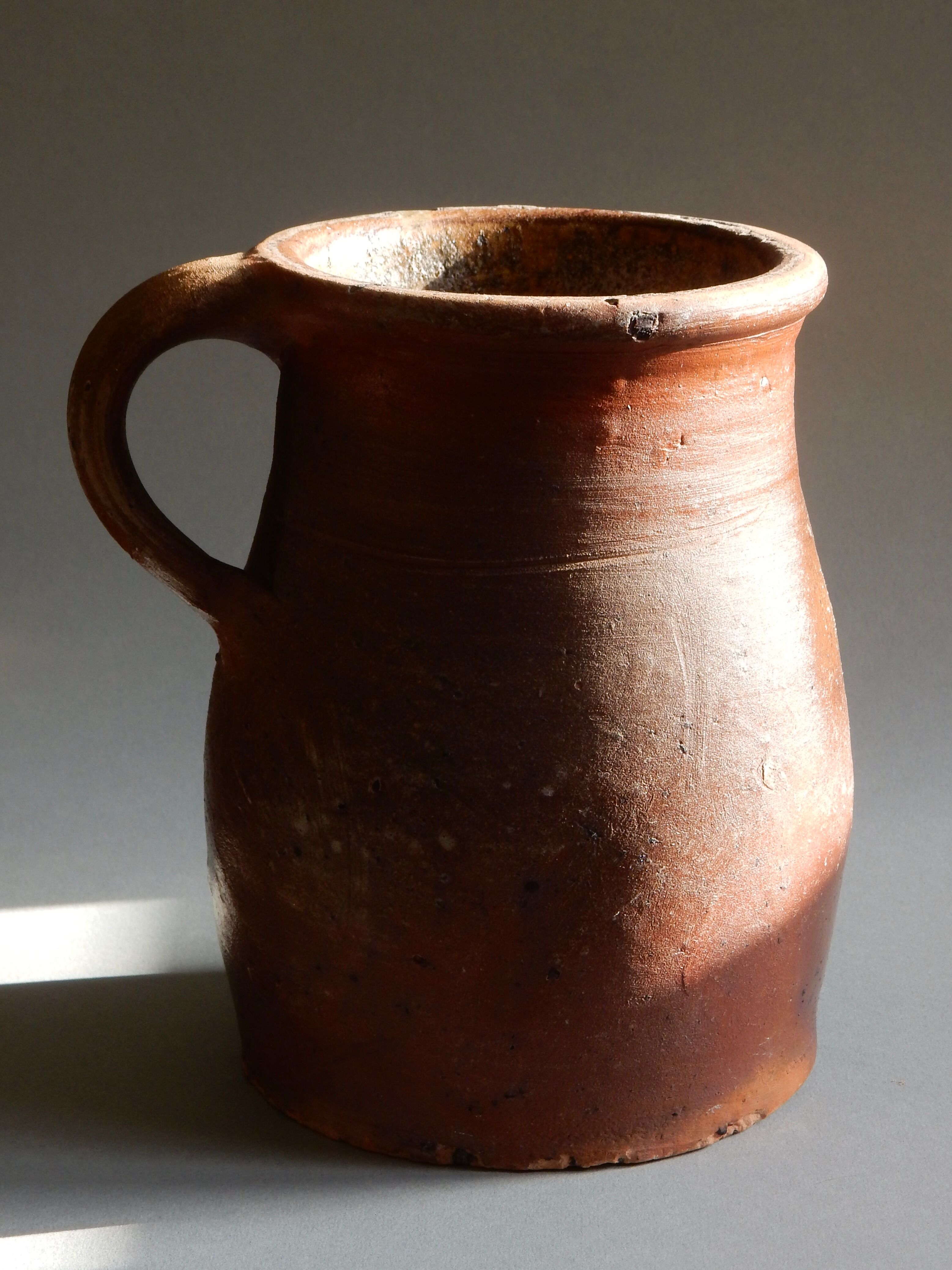 Brown terracotta milk pot / French antique farm / Artisan pottery