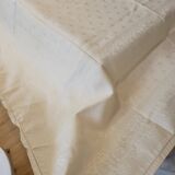 Ancienne nappe lin damassée beige 160 × 180 cm + 12 serviettes