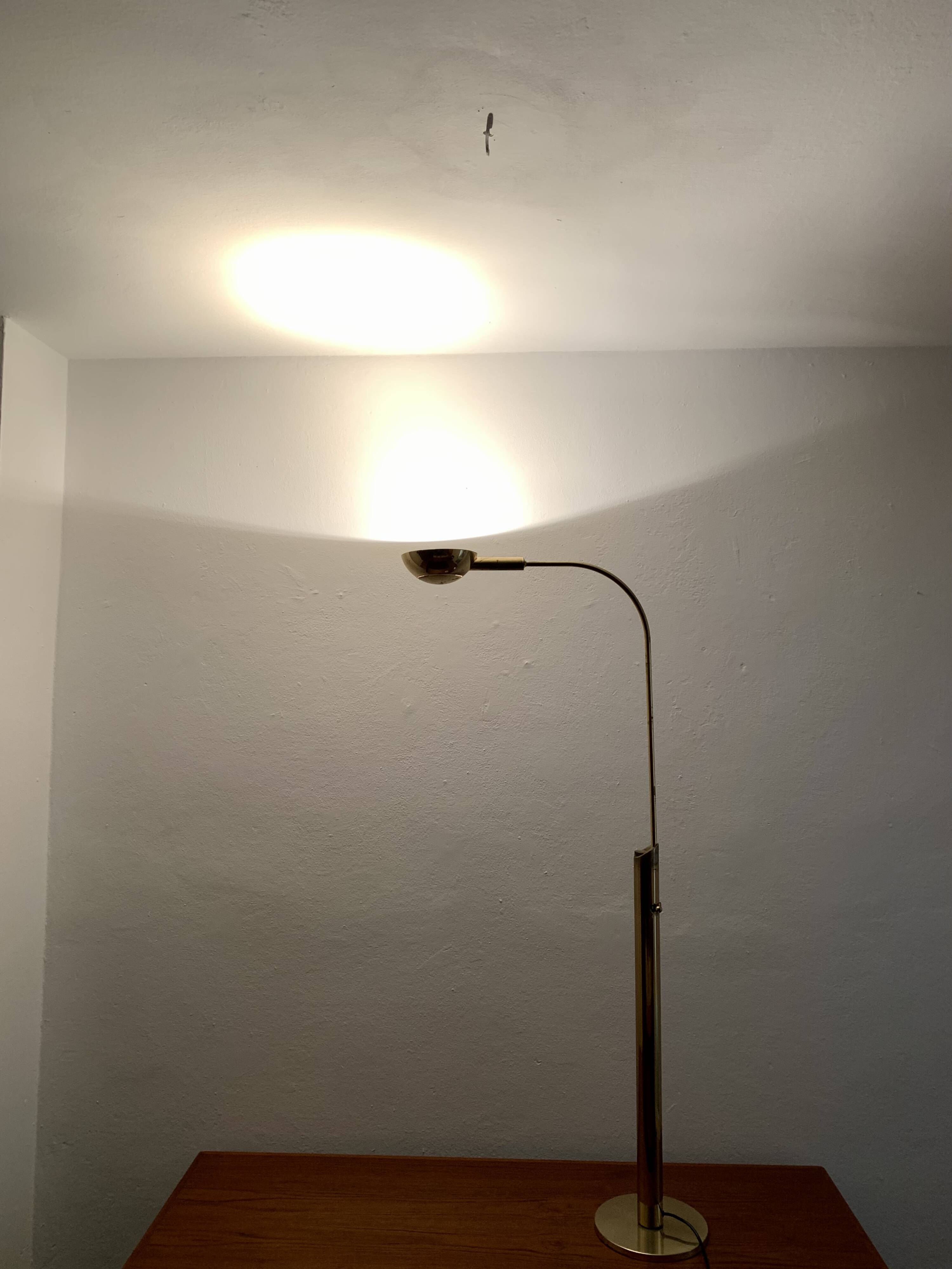 Adjustable 1970s Brass Floor Lamp by Florian Schulz