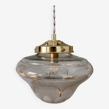 Vintage art deco globe pendant lights in white and gold frosted glass