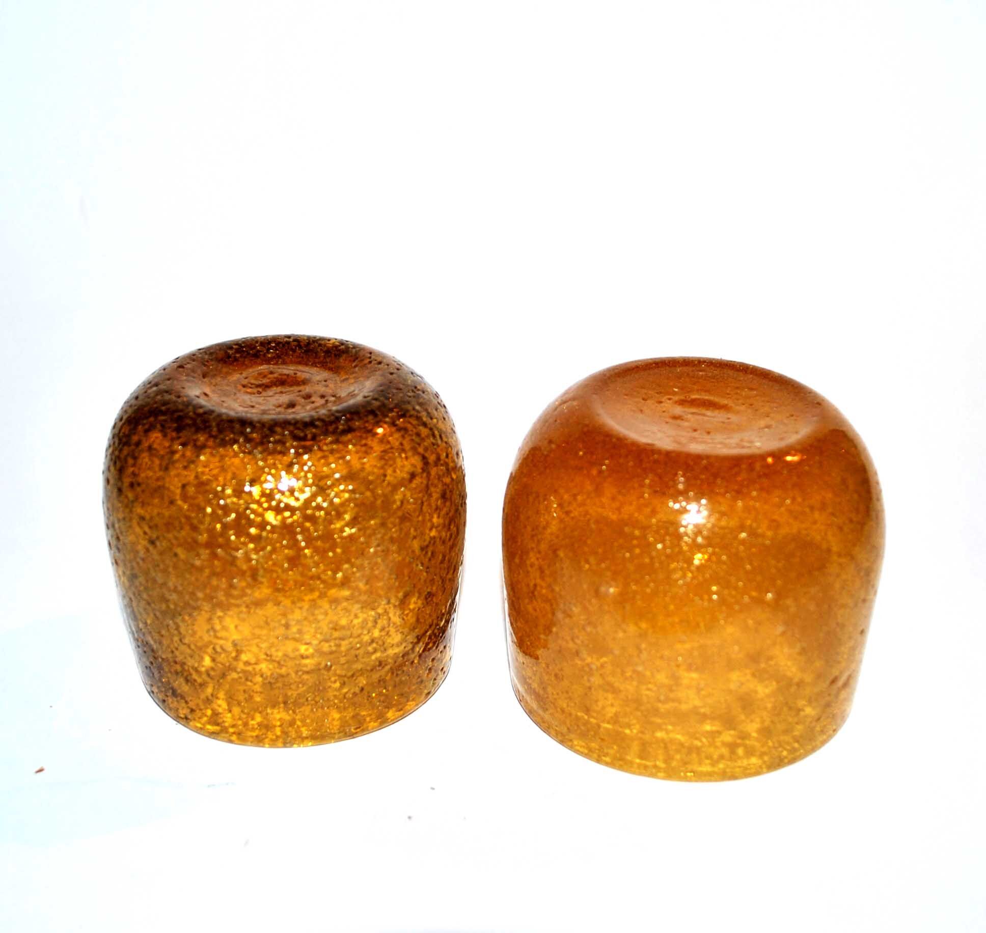 Lot 2 Glasses cup bubbled glass BIOT - Acid yellow glass Photophore VINTAGE
