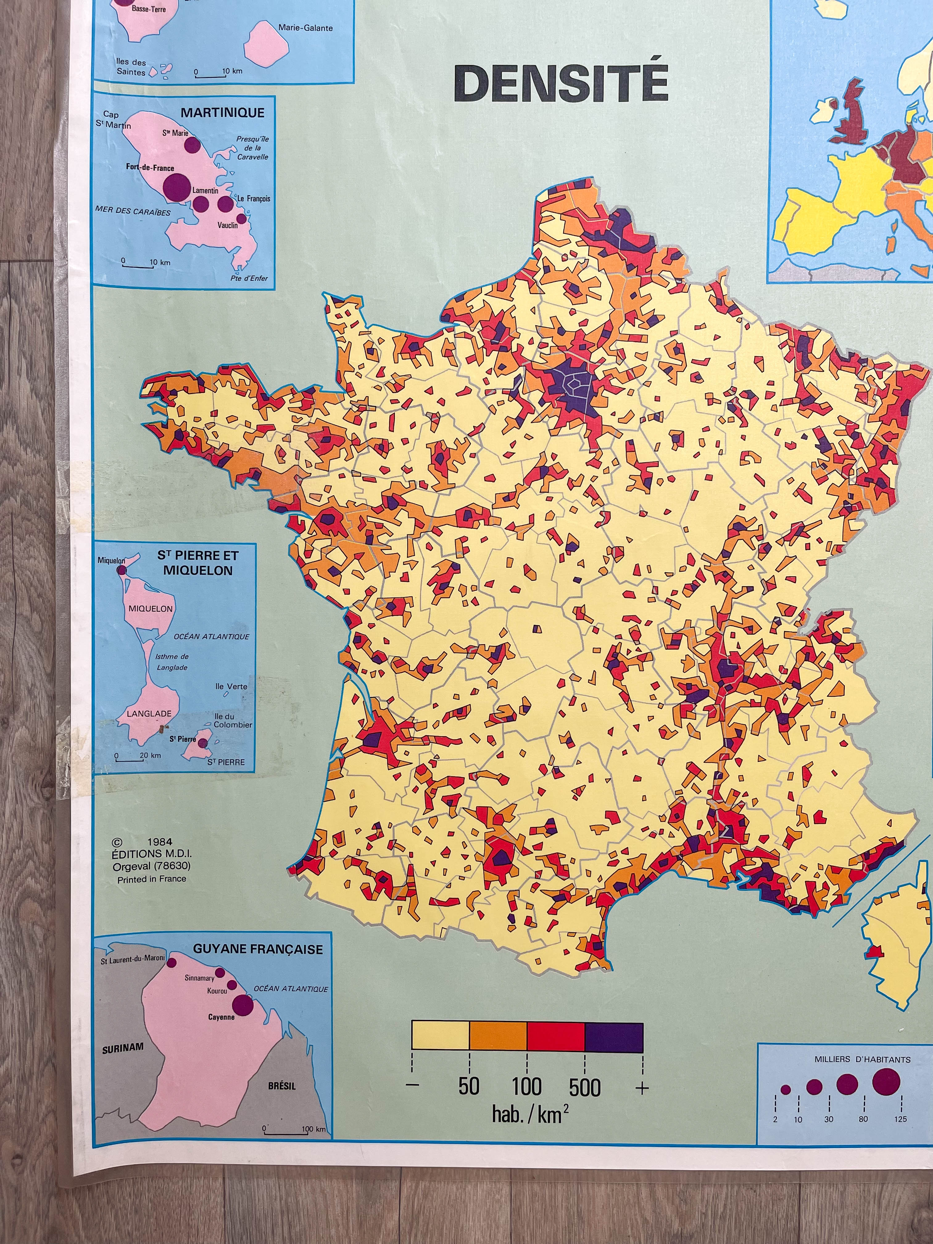 Vintage school map of France, mid-year 1984