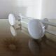 White lacquered metal wall coat rack with 3 hooks, 1980