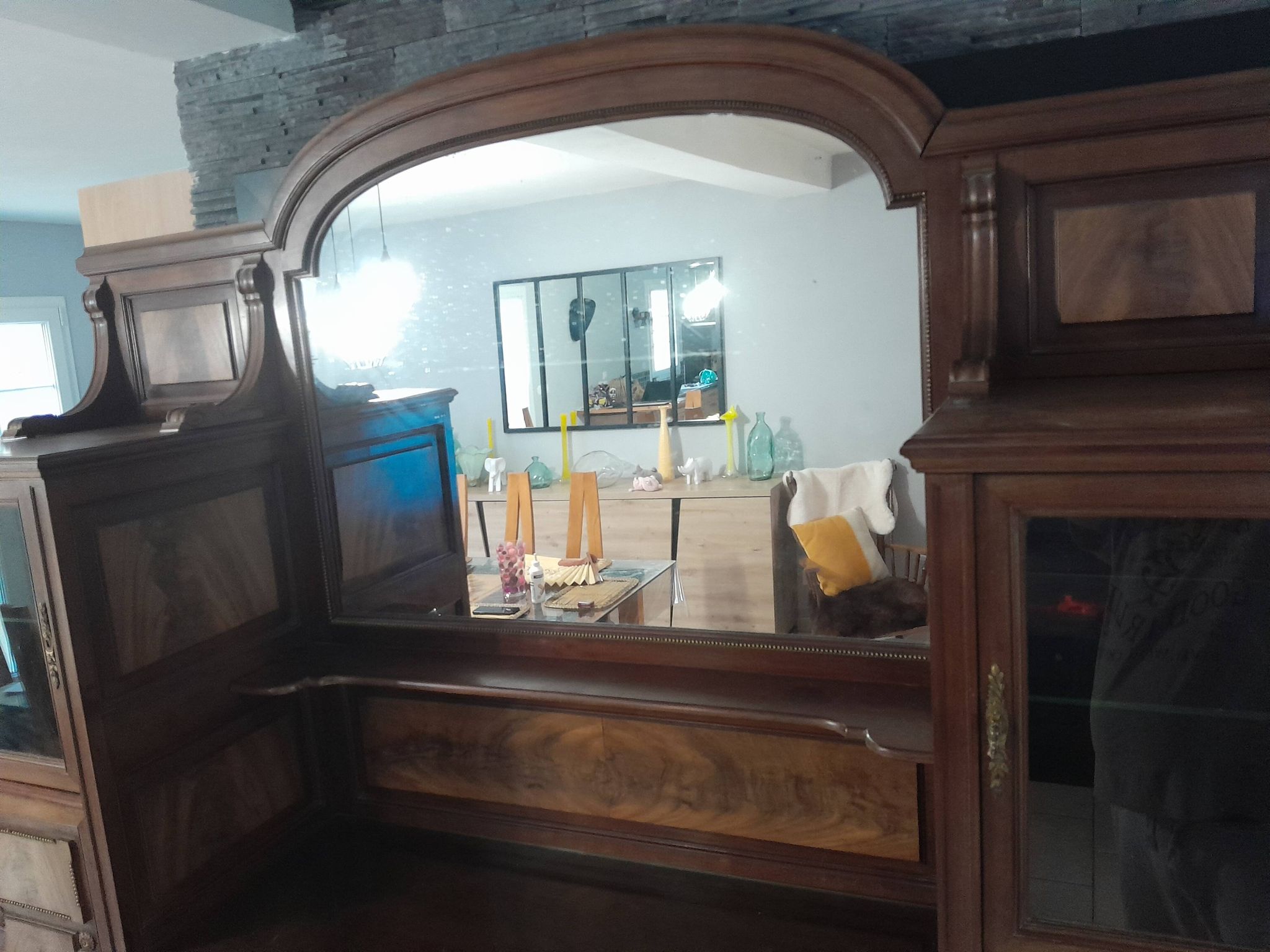 Ancien grand meuble cabinet louix xvi vitrine miroir