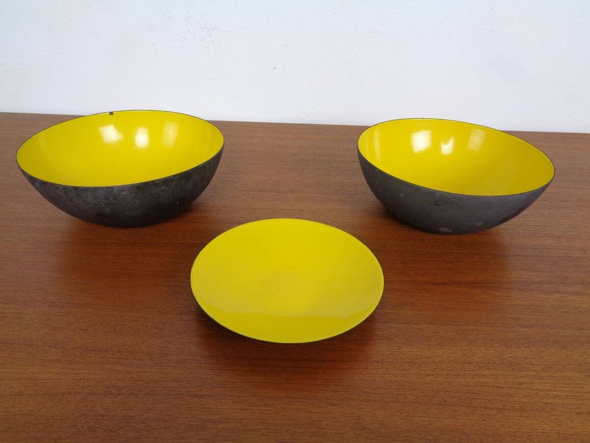 Yellow Krenit Bowls by Herbert Krenchel Torben Ørskov, Set of 3, 1960s