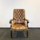 Antique Chesterfield Wing Chair with Stool and English Side Table