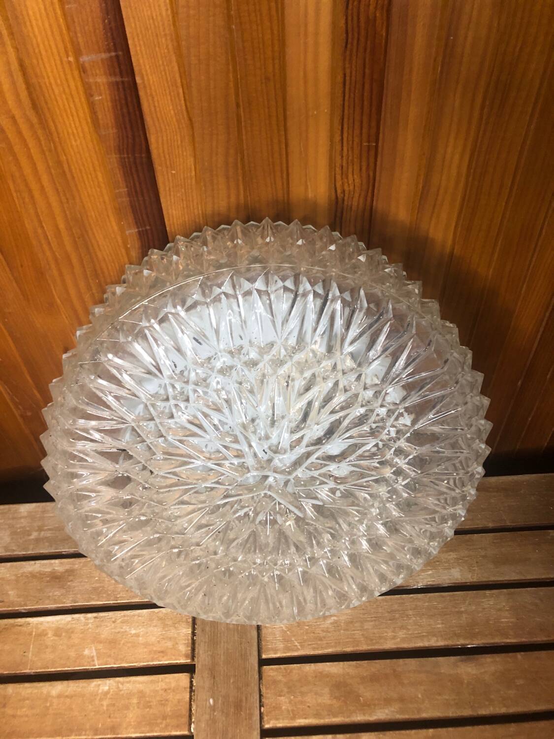 Old molded glass ceiling light + vintage metal support