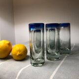 Handmade cobalt blue tequila glasses made of recycled glass