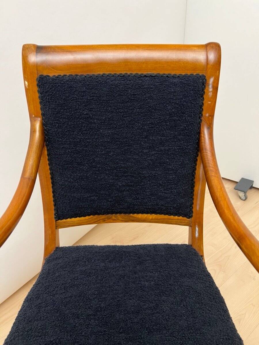 Biedermeier Armchair in Walnut & Black Boucle, South Germany, 1835