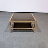Vintage coffee table in smoked glass and brass 1970