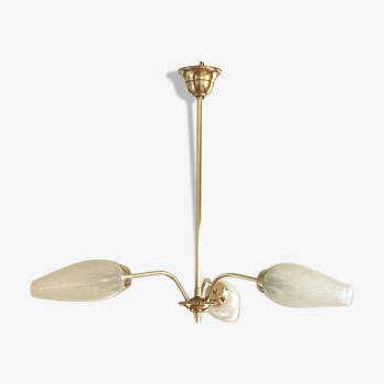 Brass chandelier and white streaked tulips vintage 1950 1960