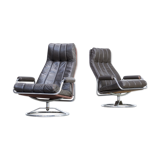 70s leather lounge fauteuil swivel chair set/2