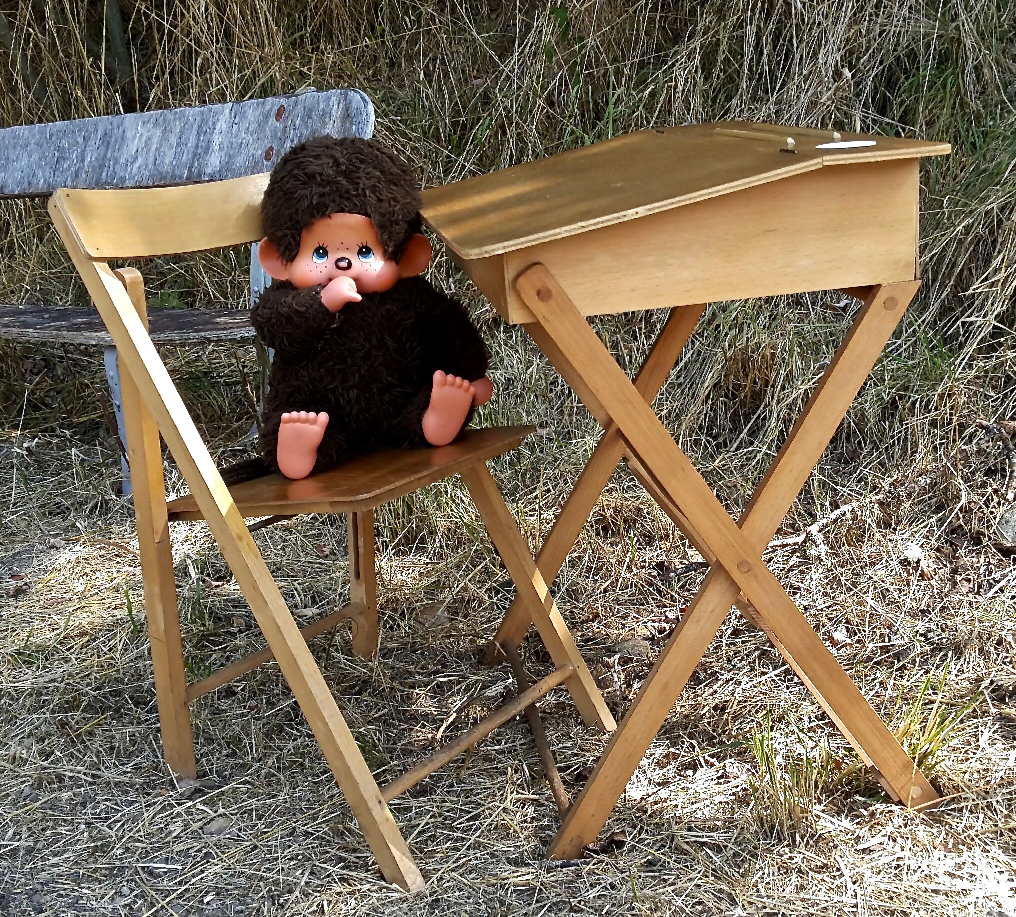 Bureau enfant en bois avec sa chaise pliante