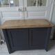 Small low Parisian sideboard re-enchanted in slate gray, medium oak waxed top.