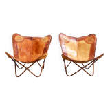Vintage Leather Butterfly Chairs, Set of 2