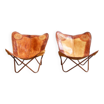 Vintage Leather Butterfly Chairs, Set of 2