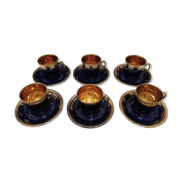 Service à café porcelaine Goumot-Labesse or et véritable bleu de four. |  Selency
