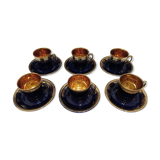 Service à café porcelaine Goumot-Labesse or et véritable bleu de four.