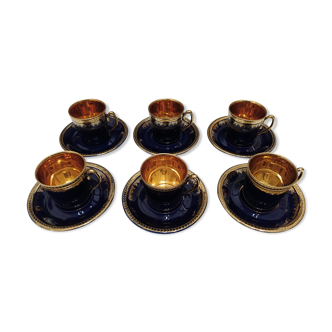Goumot-Labesse porcelain coffee service, gold and real oven blue.