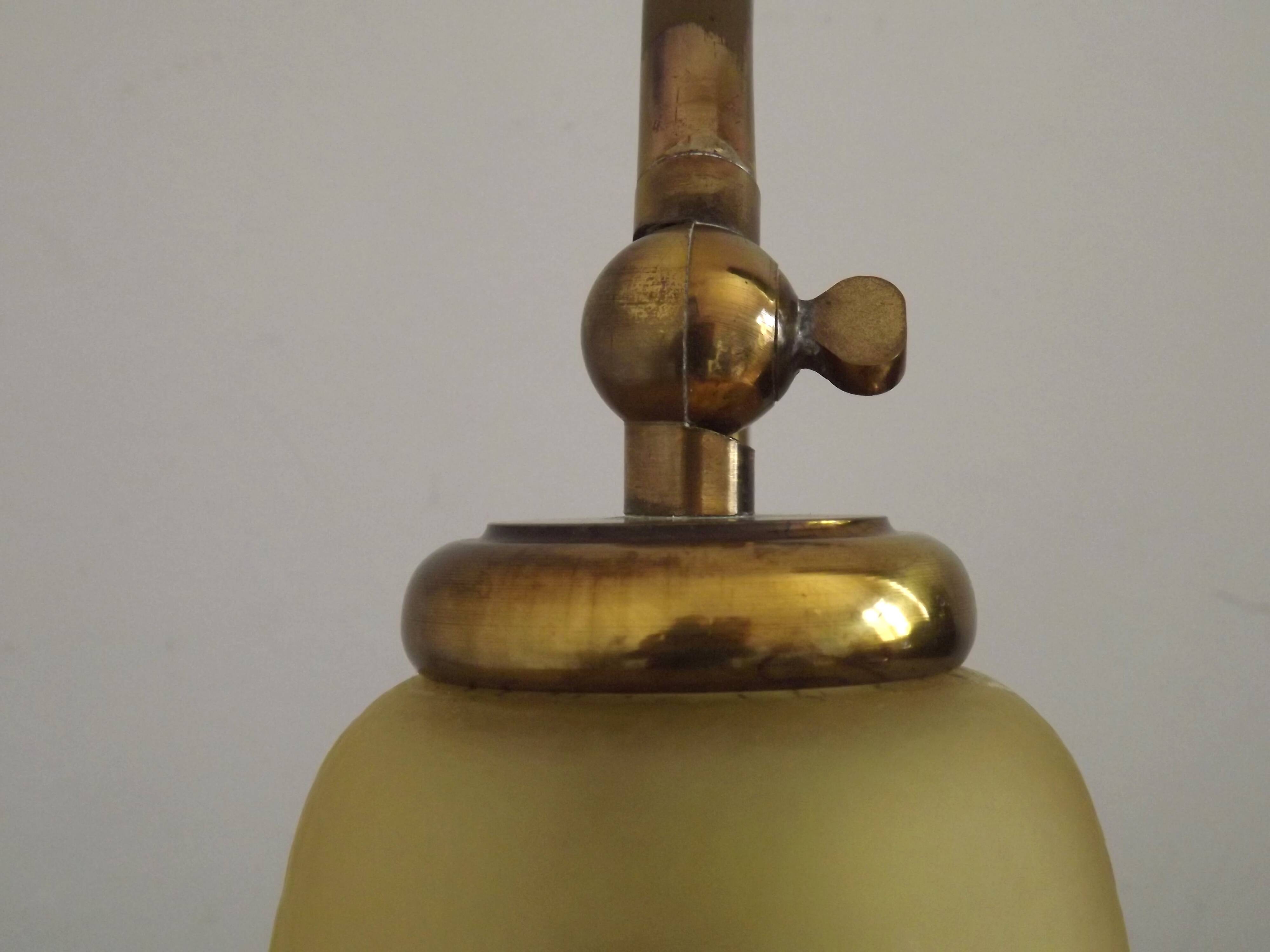 French Vintage Brass Goose Neck Table Lamp Patterned Glass Shade 5353