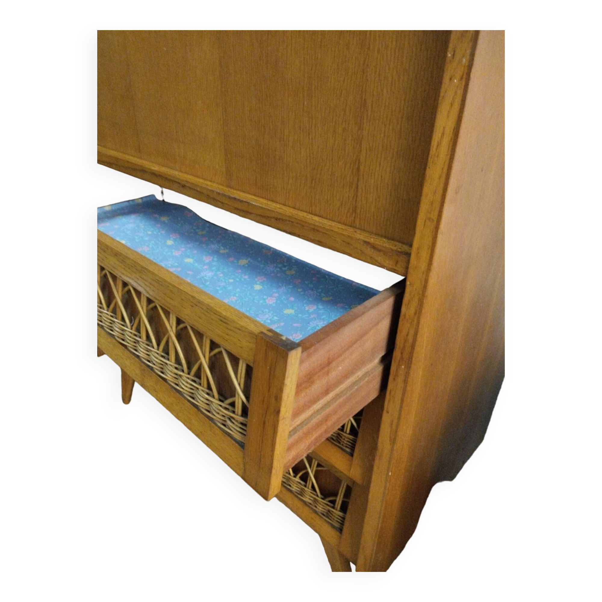 Rattan and oak secretary from the 60s