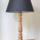 Vintage lamp carved wood and fabric