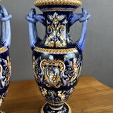 Pair of Gien Ceramic Vases Magnificent Renaissance Decor 20th Century