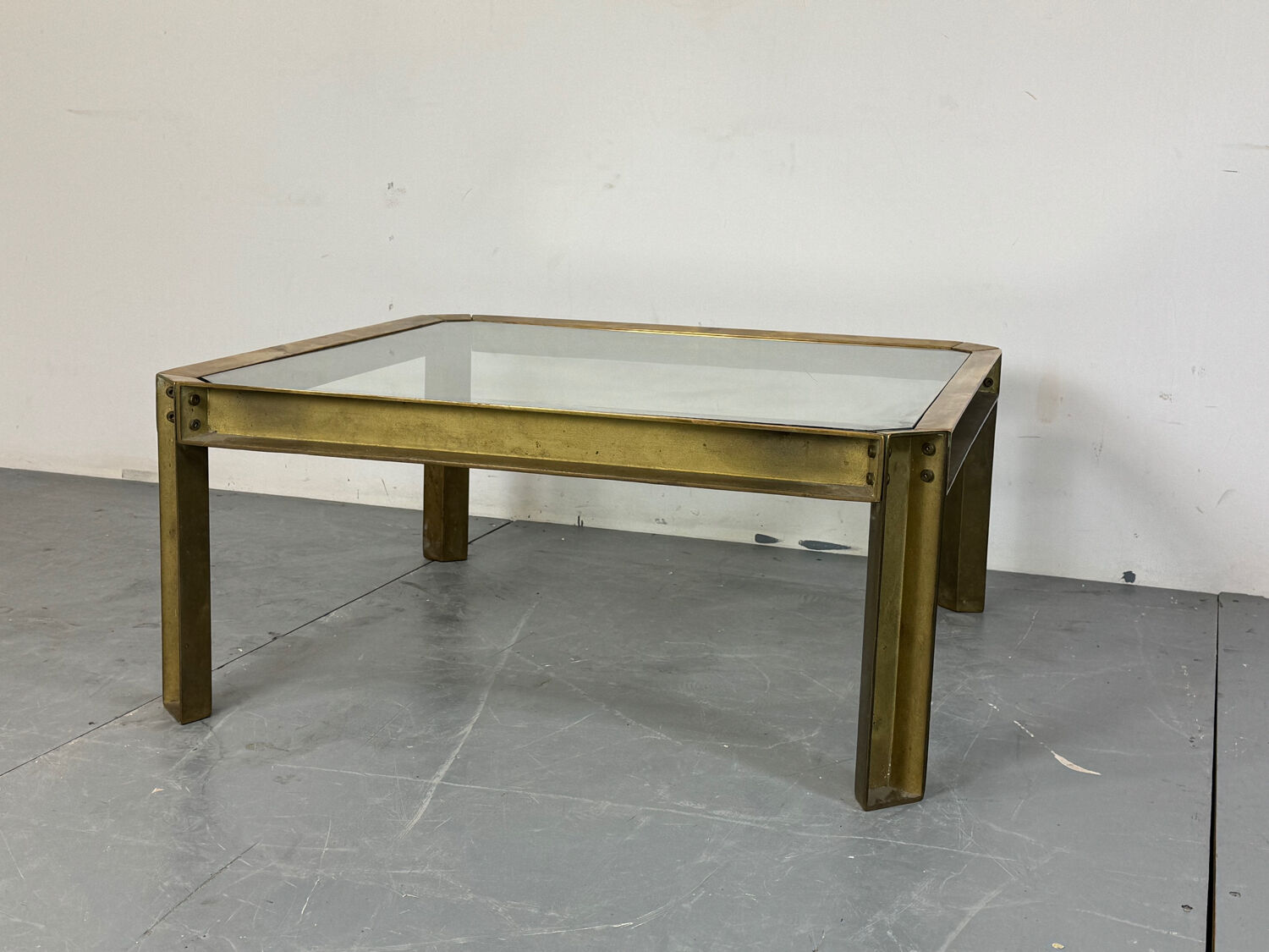 Brutalist Brass T09 coffee table by Peter Ghyczy 1970