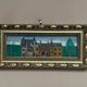 Original woodcut art “Buildings II” by unknown artist, vintage & framed 34×16cm