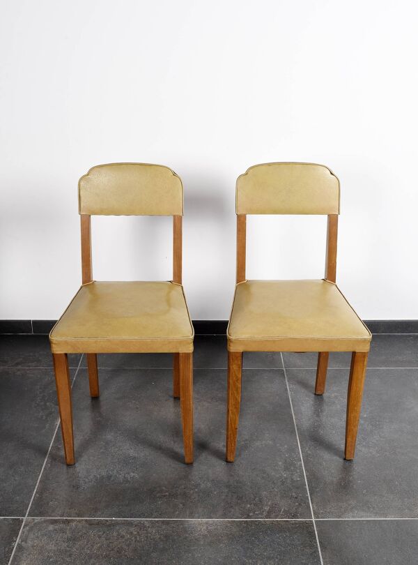 4 chaises vintage en cuir (jaune/ocre)