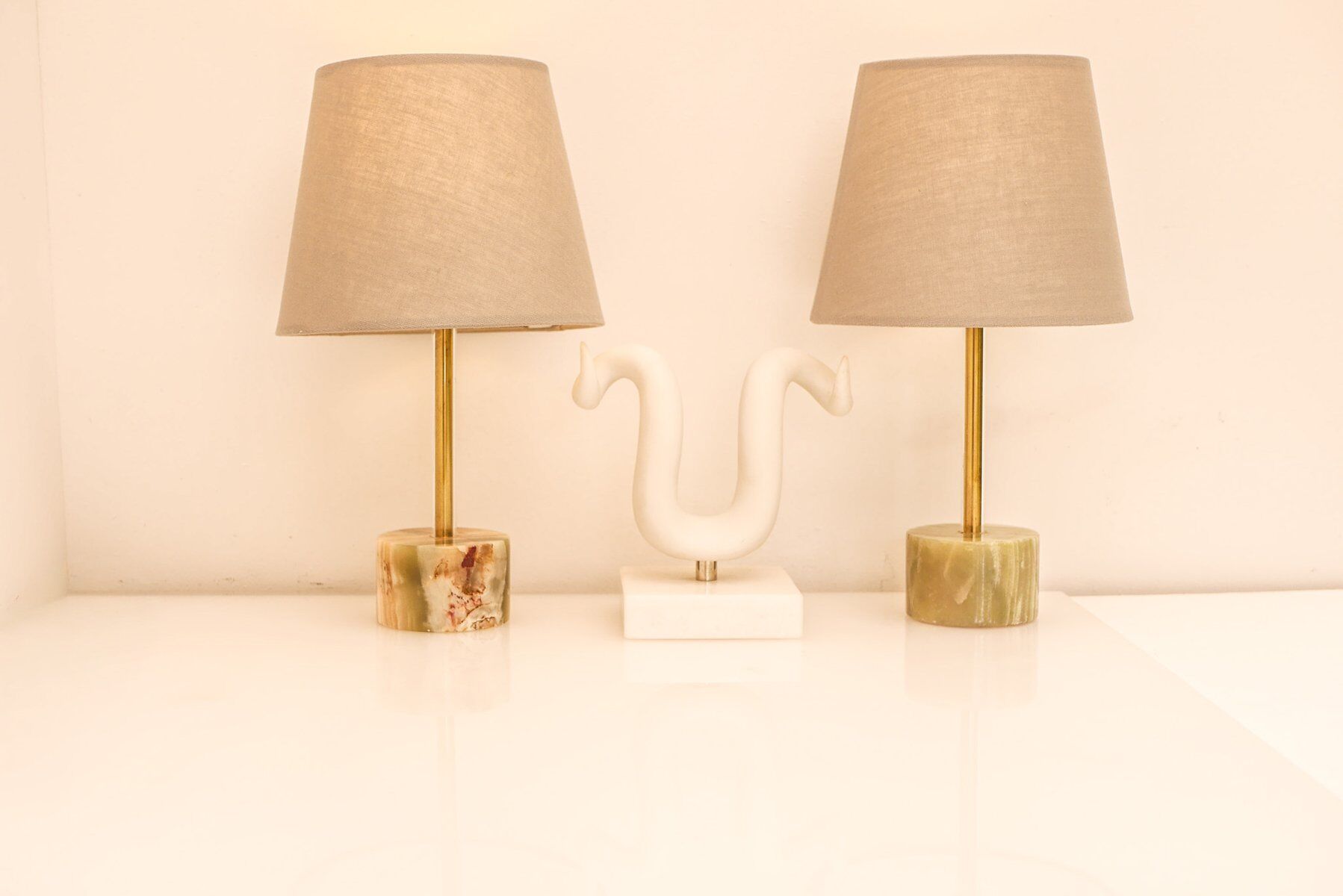 Mid-century modern Italian onyx and brass table lamps, set of 2