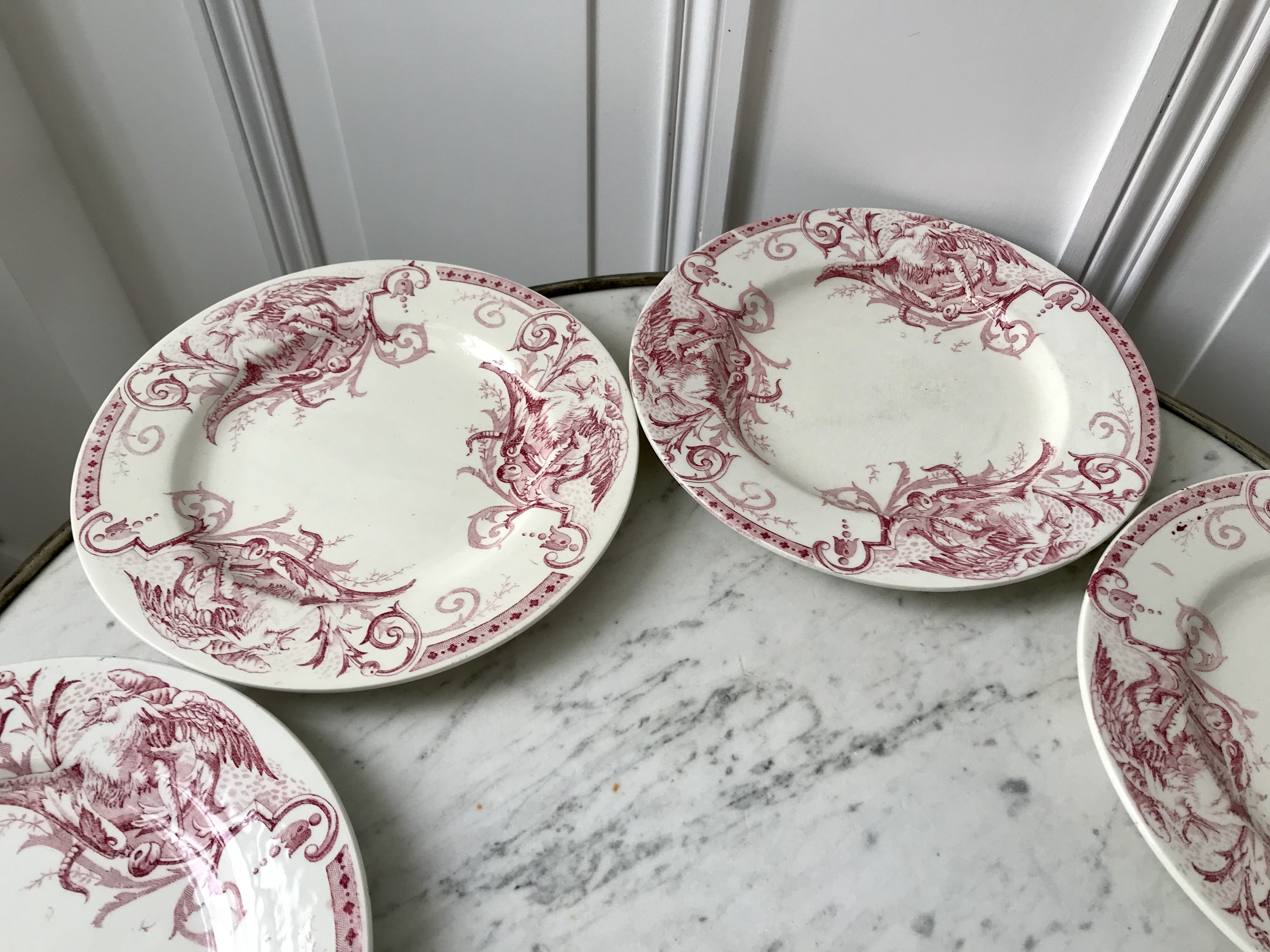 Set of 6 dessert plates Terre de Fer Lunéville model Griffon late nineteenth