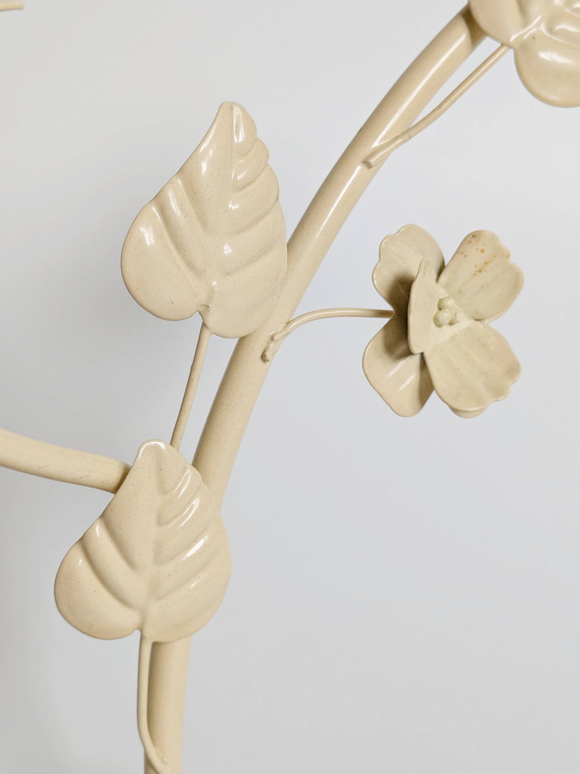 Vintage Italian white painted cast iron candlestick, floral motif, 1970s