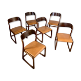 Set of 6 chairs Baumann Vintage sled 60s/70s French design wood and Skai