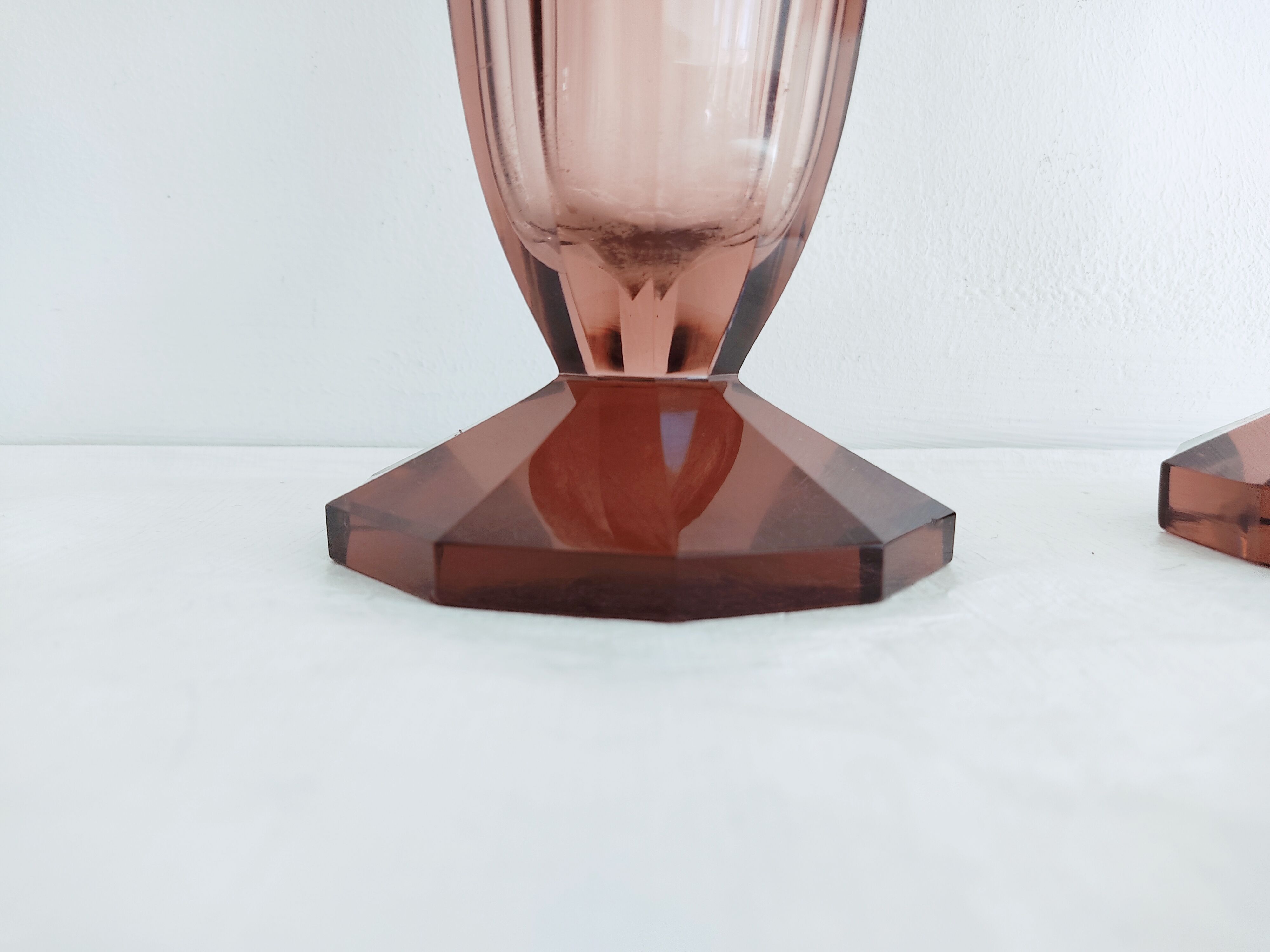 Pair of dark pink crystal vase art deco