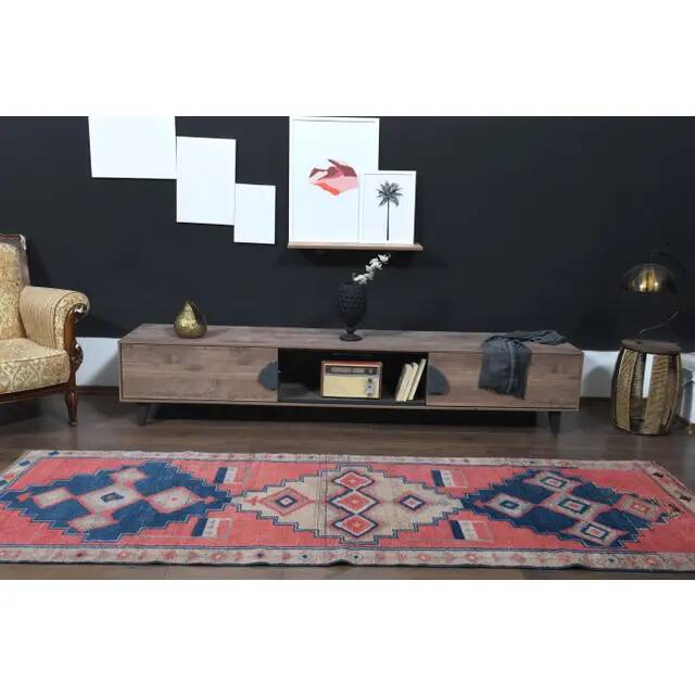 Tapis en laine et coton fait main Oushak turc des années 1970, 104x307.