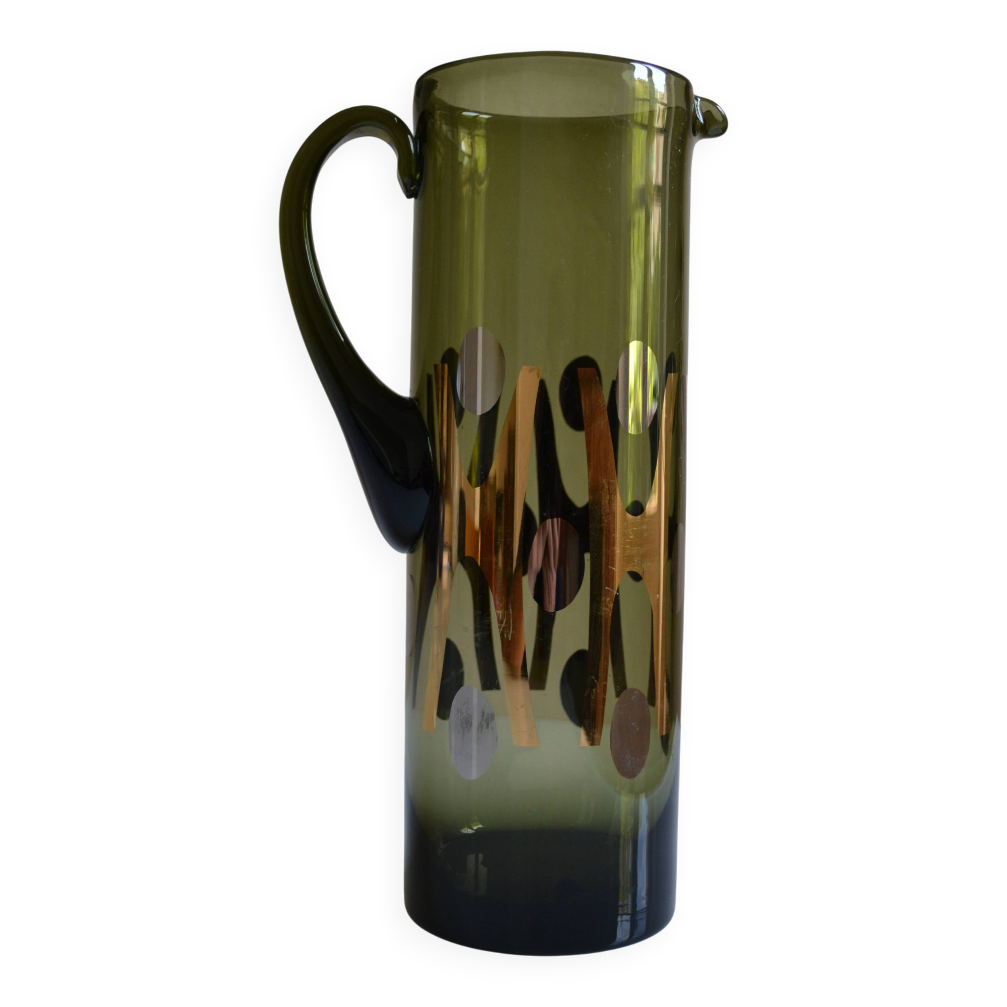 Modernist blown glass pitcher with geometric decoration 1970