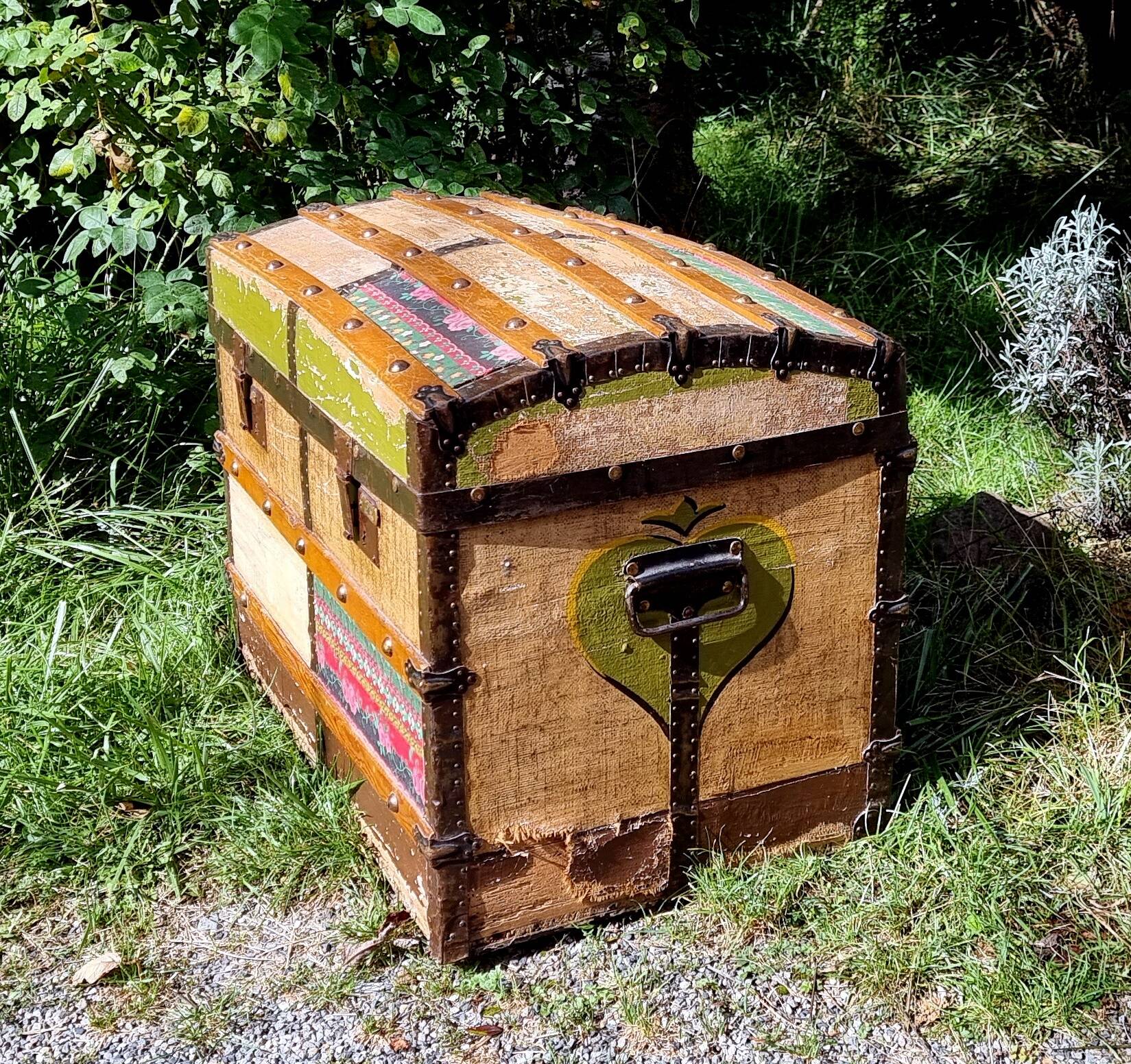 Wooden trunk vintage patchwork decor
