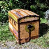 Wooden trunk vintage patchwork decor