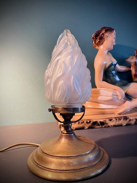 Lampe flamme Art Déco verre dépoli 1920-1930