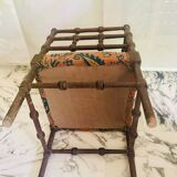 Chaise d'angle vintage Art Déco en bois bobbin et tissus, circa 1930