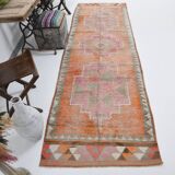 3x10 Orange Brown Handmade Wool Vintage Runner Rug, 103x323Cm SK 18245