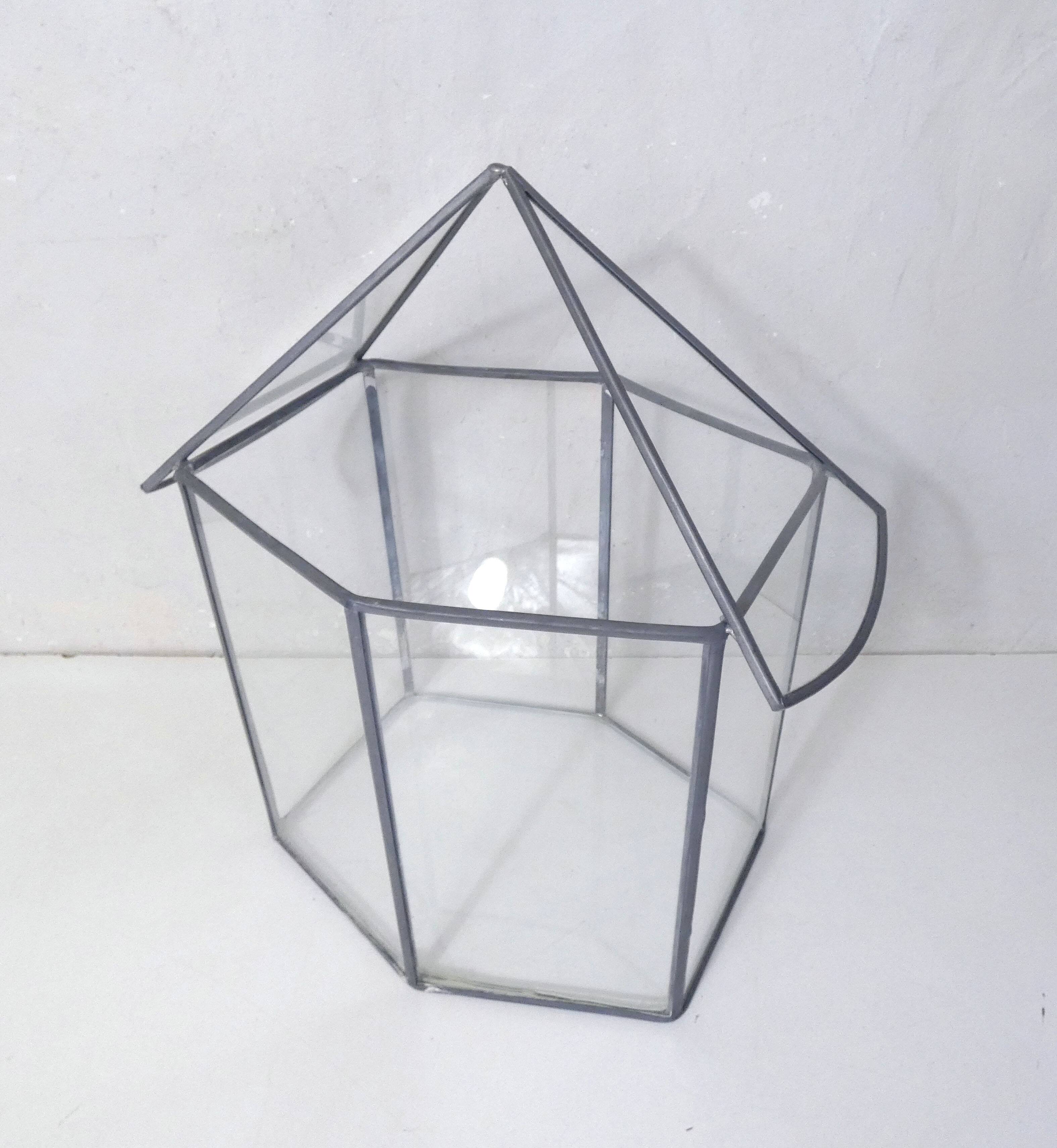 Glass terrarium mini cactus greenhouse in glass and metal