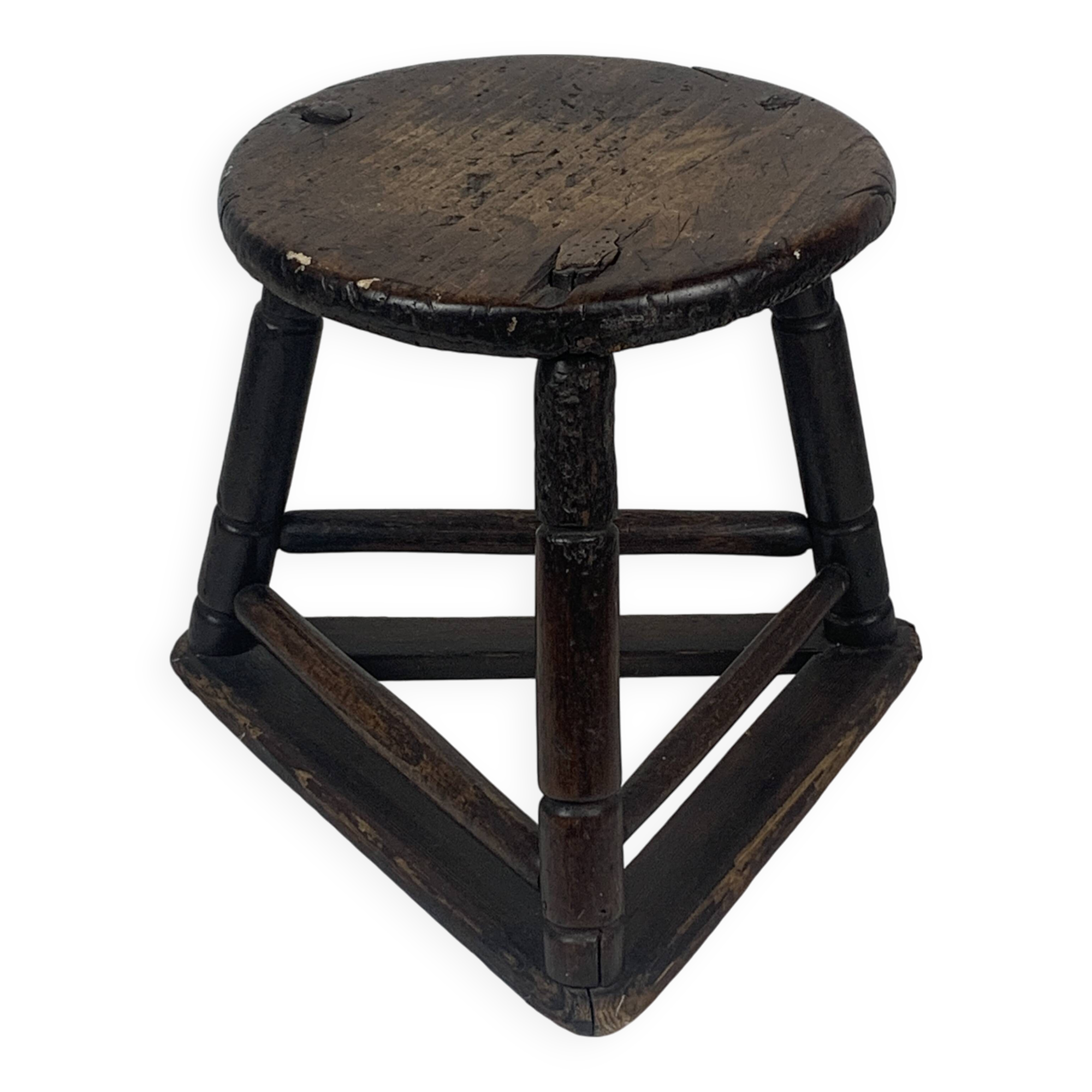 Tabouret tripode en bois ancien pour couteliers, bijoutiers et ouvriers